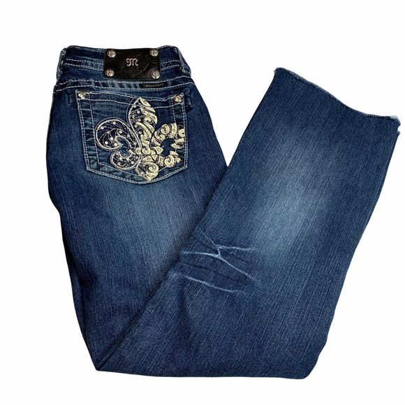 Miss Me Denim - Miss Me Distressed Womens Boot Cut Jeans Embellished Studded Floral Size 30